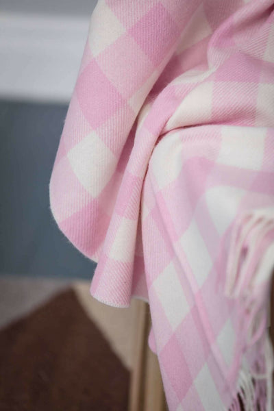 Foxford Mills Lambswool Pink Check Baby Blanket - Ireland