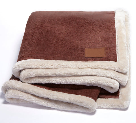 Buffalo Brown Faux Leather Throw Blanket w/Pearl Faux Fur|Decorating Option