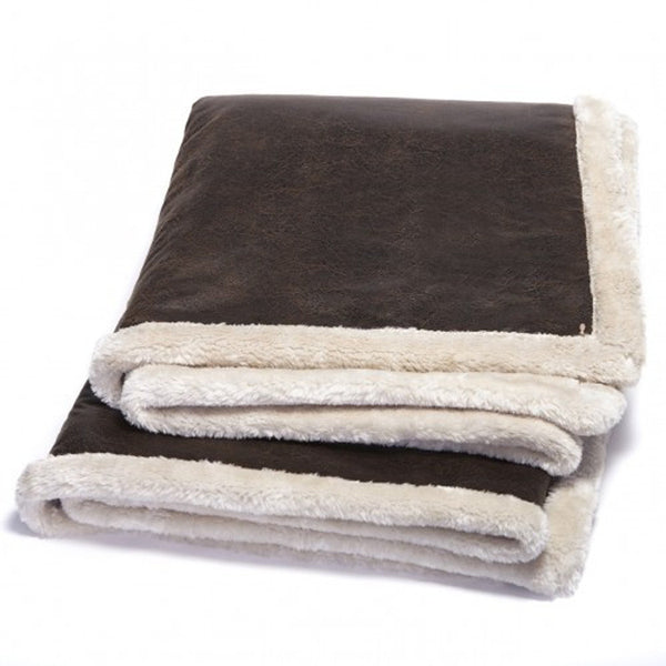 Vintage Faux Leather Throw Blanket w/Pearl Faux Fur - 
 - 1
