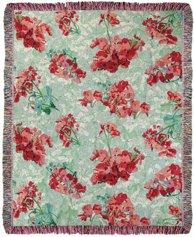 Geraniums Woven Cotton Throw by Martha Collins©