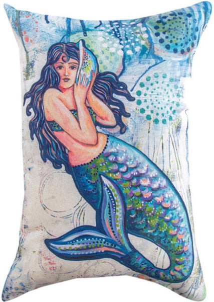 Jewels Of The Sea Mermaid Indoor-Outdoor Reversible Rectangle Pillow by Lori Siebert©
