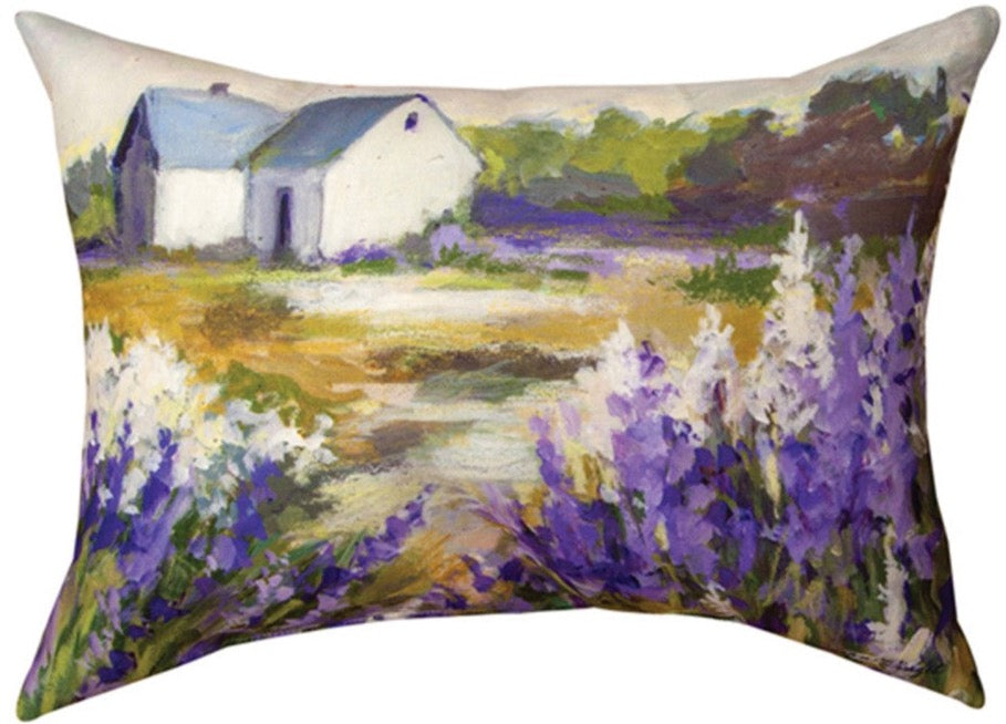 Meadowbrook White Barn Purple Indoor/Outdoor Rectangle Pillow by Susan Winget©