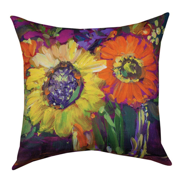 Floral Workshop Sunflowers Indoor-Outdoor Reversible Pillow by Susan Winget©