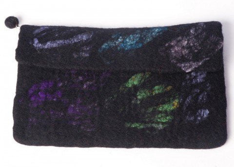 Black Nuno Felted Wool-Sari Silk "Shawl-Stole"|One-of-a-Kind Wearable Art