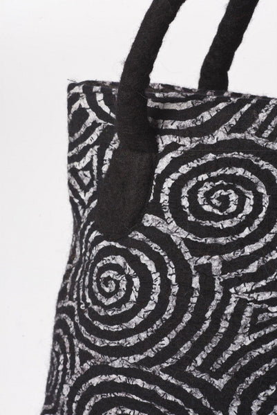 Felted Wool/Cotton Pop Art Shoulder Bag - Black Swirls One-of-a-Kind - 
 - 2