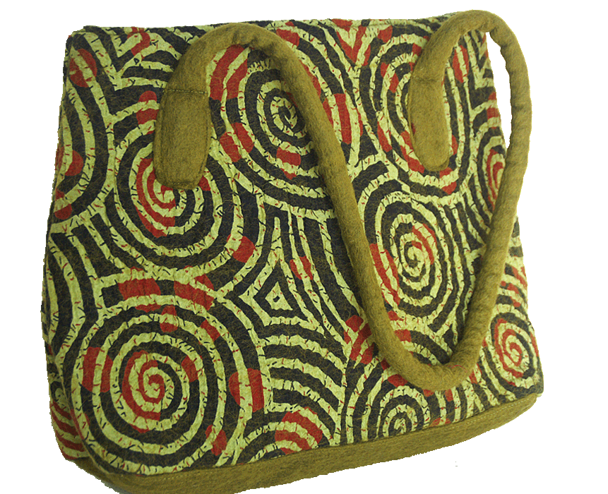 Felted Wool/Cotton Pop Art Shoulder Bag - Chartreuse Swirls One-Of-A-Kind - 
 - 1