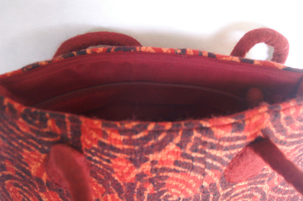 Felted Wool/Cotton Pop Art Shoulder Bag - Red Swirls One-of-a-Kind