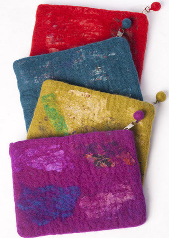 Nuno Felted Wool Sari Collage Coin Purse One-Of-A-Kind Handmade - 
 - 1