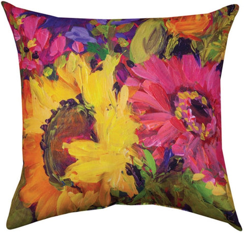 Floral Workshop Sunflowers Indoor-Outdoor Reversible Pillow by Susan Winget©