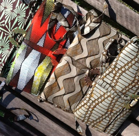 Rwandan Batik Clutch Bag w/Shoulder Strap - Brown Waves