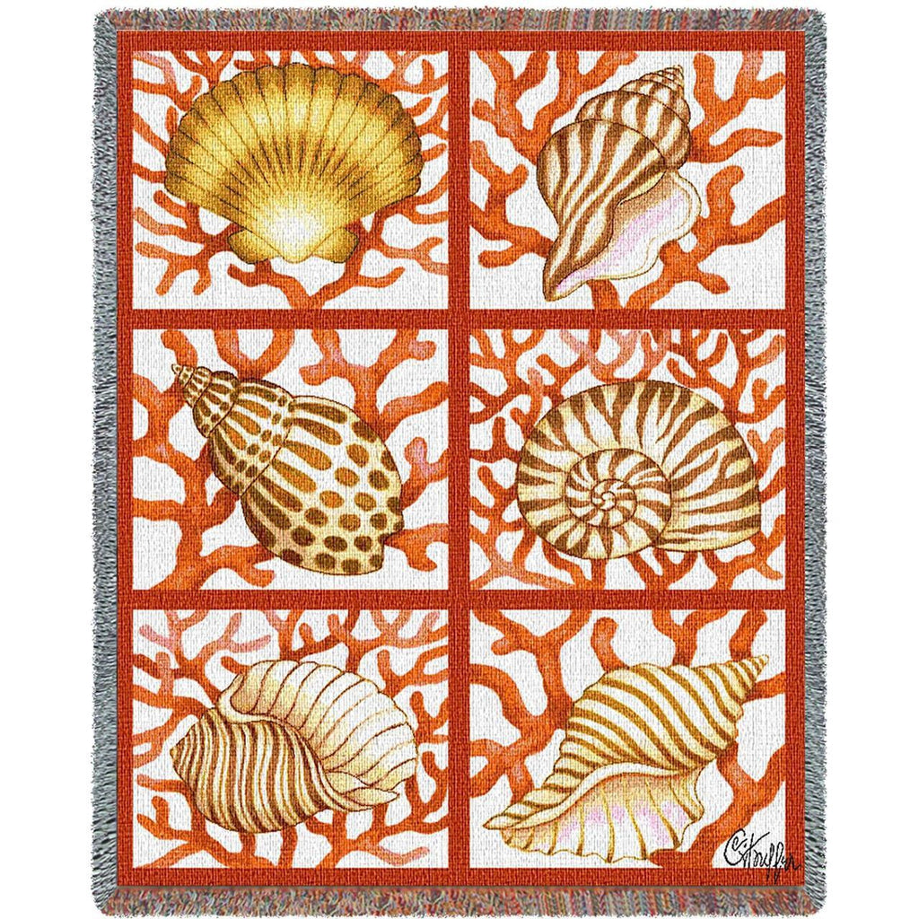Shells and Coral Woven Throw Blanket