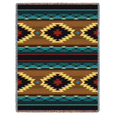 Southwest Geometric Turquoise Woven Throw Blanket - 
