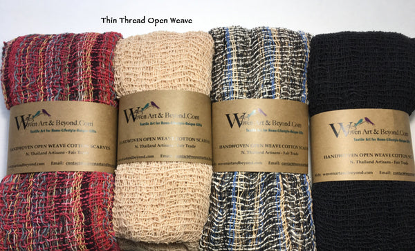 Handwoven Open Weave Cotton Scarf - Multicolor Purple