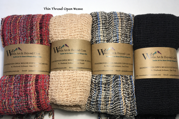 Handwoven Open Weave Cotton Scarf - Multicolor Black/Khaki/Blue
